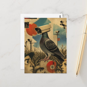 Postal cámara de vigilancia surrealista palomas en el maí