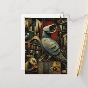 Postal cámara de vigilancia surrealista palomas en la bib