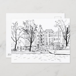 Postal Cámara del Canal de Amsterdam: boceto blanco y neg