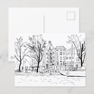 Postal Cámara del Canal de Amsterdam: boceto blanco y neg