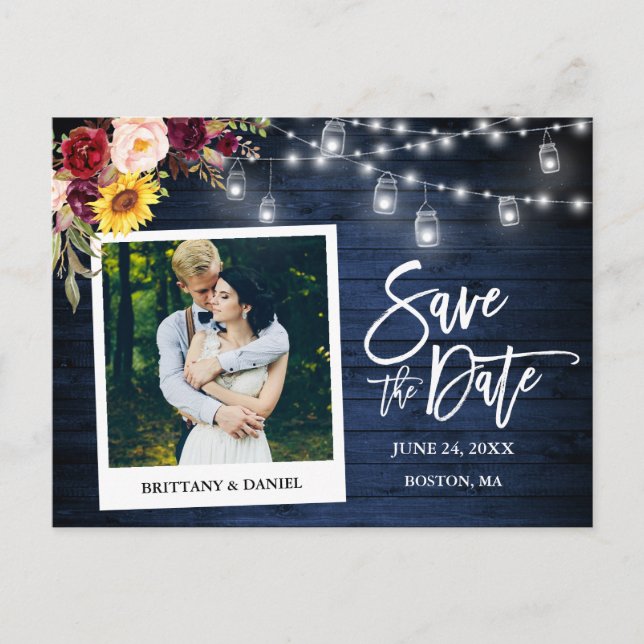 Postal Cámara Instantánea Floral Jars Blue Wood Save The  (Anverso)