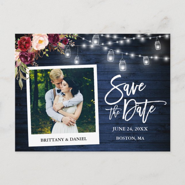 Postal Cámara Instantánea Jares Florales De Madera Azul A (Anverso)