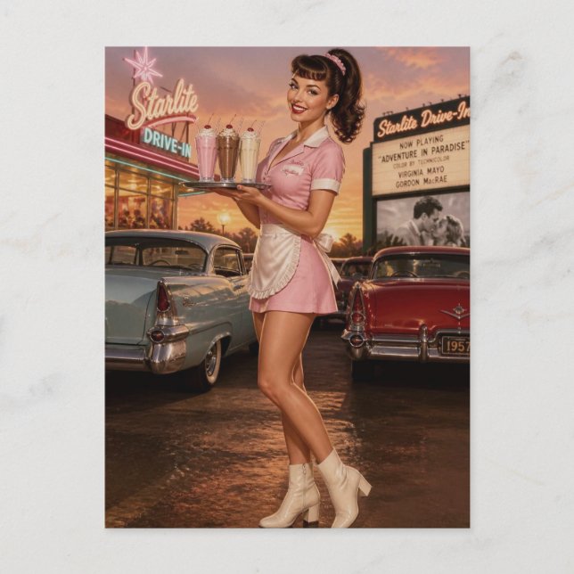 Postal Camarera de restaurante de comida rápida Pin-Up de (Anverso)