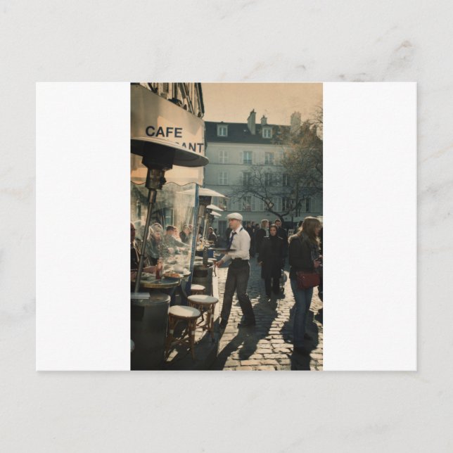 Postal camarero francés del café (Anverso)