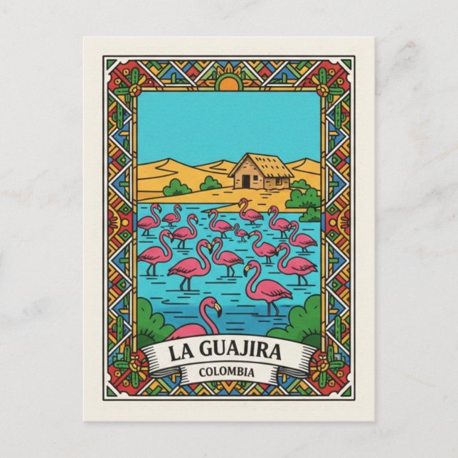 Postal Camarones Colombia La Guajira Flamingos (Anverso)