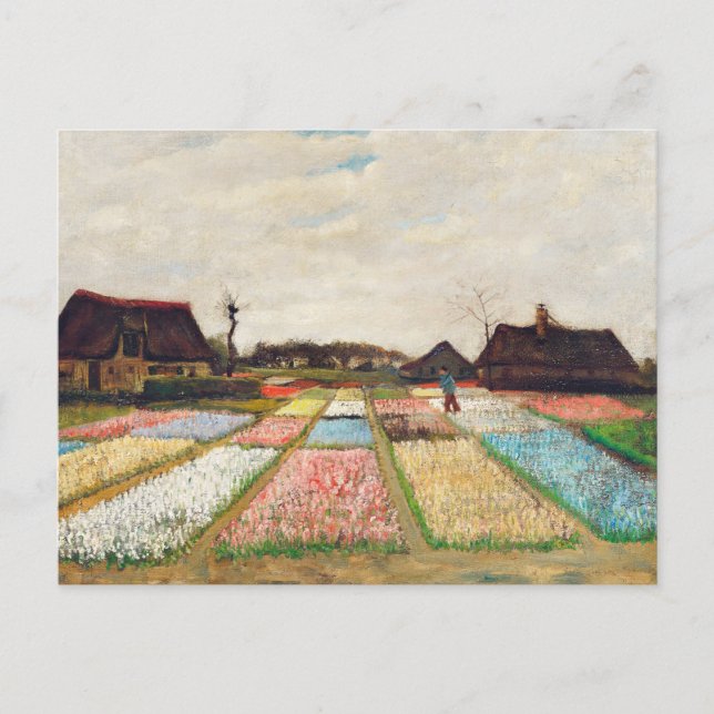 Postal Camas de flores en Holanda (1883) de Vincent Van G (Anverso)