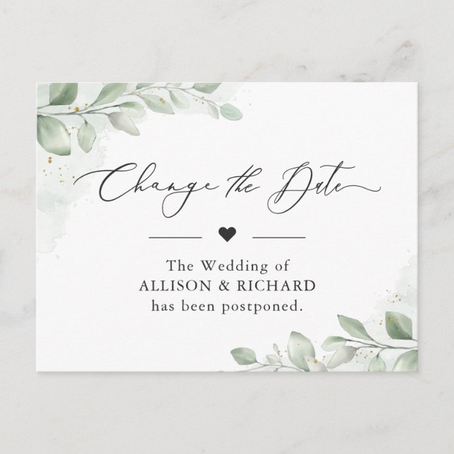 Postal Cambia la Fecha Chic Verdor Eucalipto Pospuesto (Anverso)