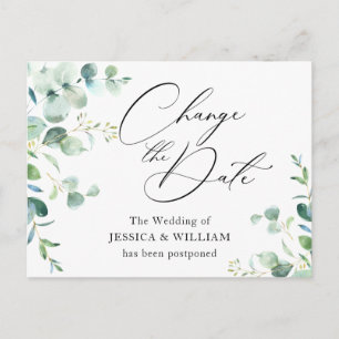 Postal Cambia la Fecha Elegante Boda de Eucalipto