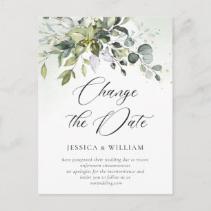 Postal Cambia la fecha elegante boda de eucalipto
