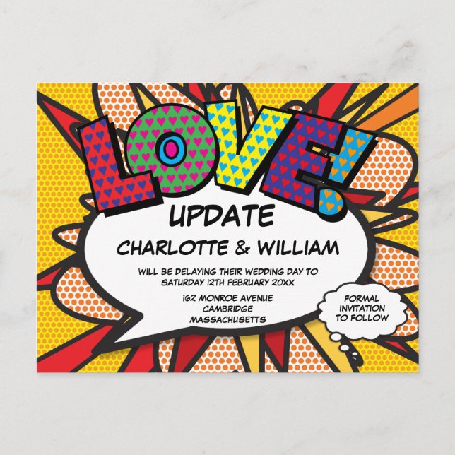 Postal Cambia la fecha LOVE Pospuesto Moderno (Anverso)