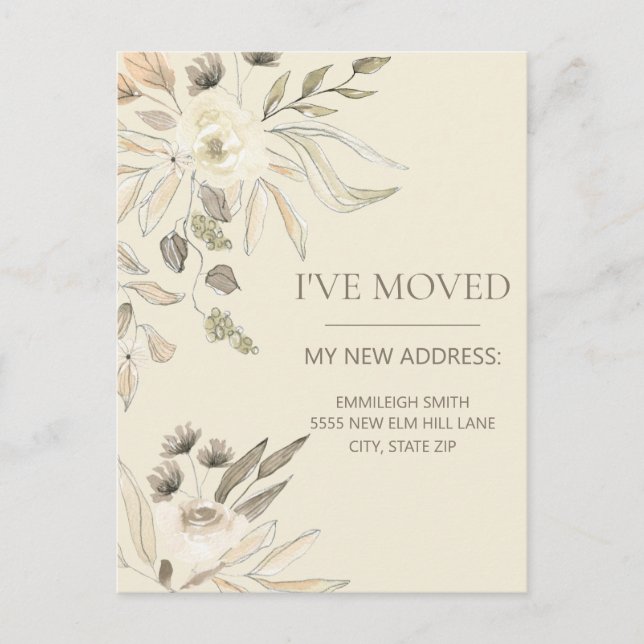 Postal Cambiar dirección Cream Brown Watercolor Floral (Anverso)