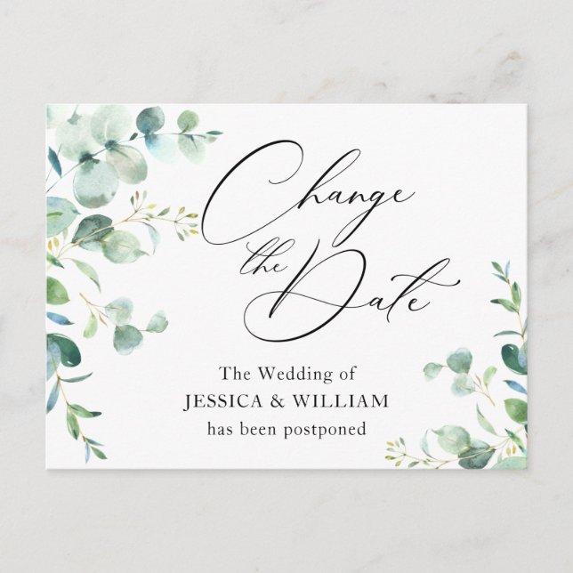 Postal Cambiar el Boda de Eucalyptus con Elegancia de Fec (Anverso)