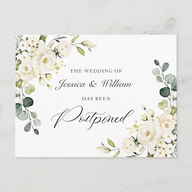 Postal Cambiar la fecha elegante Eucalyptus Rosas Blancas (Anverso)