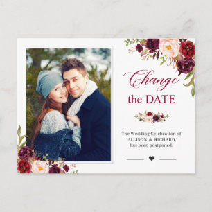 Postal Cambiar la fecha Rustic Burgundy Rubor Floral Phot