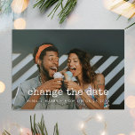 Postal Cambiar la foto de postergación del boda de fecha<br><div class="desc">¿Tienes que posponer o cancelar tu boda o celebración? Comparte las noticias con esta hermosa postal,  fuente y colores completamente personalizable.</div>