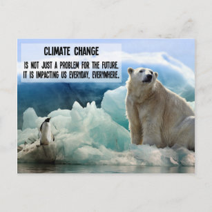 Postal Cambio climático con pingüino de oso polar