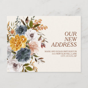 Postal Cambio de dirección Amarillo Azul Oxidado Floral O