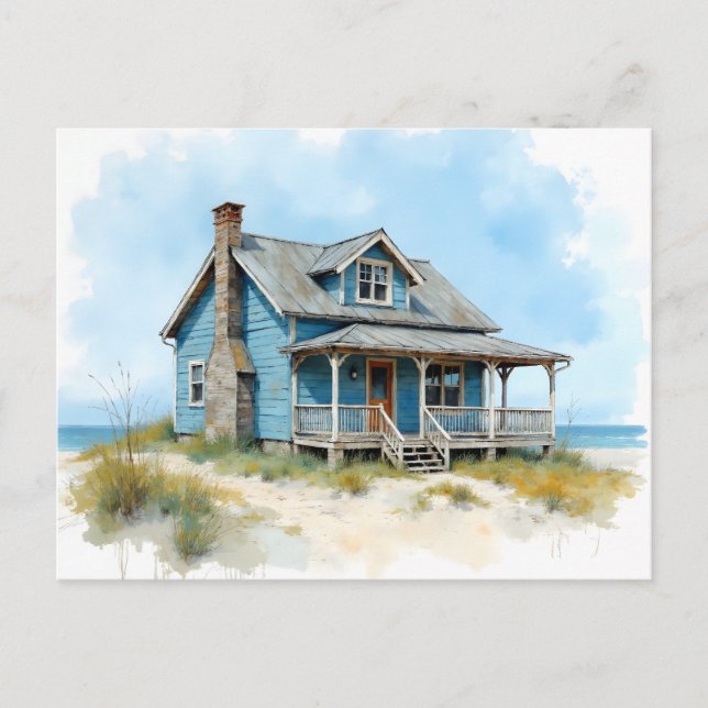 Postal Cambio de dirección Cabaña de playa estilo acuarel (Anverso)