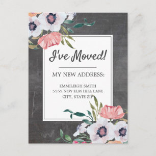 Postal Cambio de dirección Cartón blanco rosa Floral