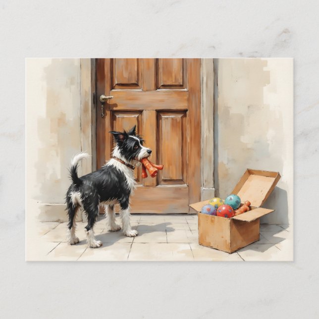 Postal Cambio de dirección divertido de un perro blanco y (Anverso)
