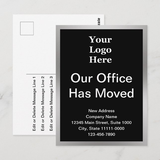 Postal Cambio de dirección en el negocio Negro y Plata de (Anverso / Reverso)