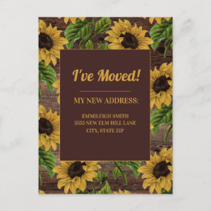Postal Cambio de dirección girasoles country madera rústi