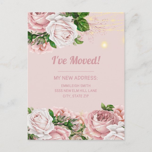 Postal Cambio de dirección Luz de cadena floral rosa vint (Anverso)