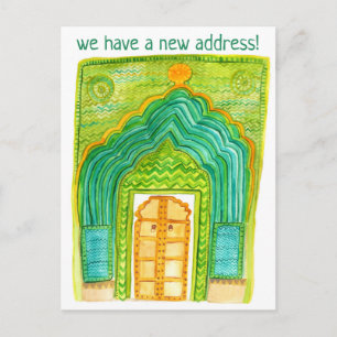 Postal Cambio de dirección Moving Peacock Door Watercolor