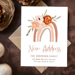 Postal Cambio de dirección | Terracotta Boho Rainbow Flor