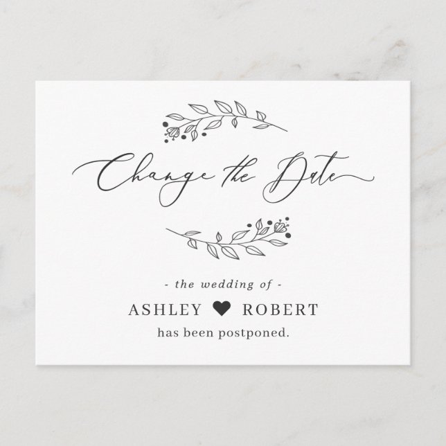 Postal Cambio de Fecha Aplazado Hojas Dibujadas a Mano Se (Anverso)