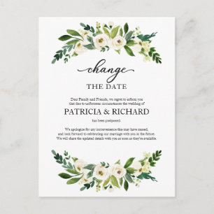 Postal Cambio de Fecha de Boda con Verdor Aplazamiento