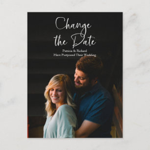 Postal Cambio de Fecha de Bodas con Letra Chic Pospuesta