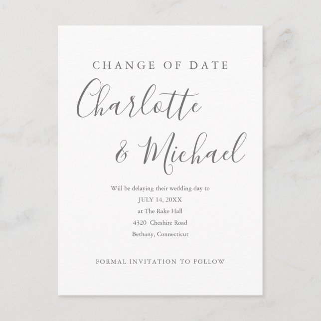 Postal Cambio de fecha de firma moderna pospuesto (Anverso)