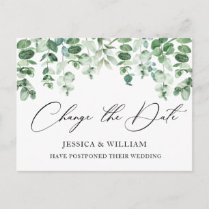 Postal Cambio de Fecha Elegante Boda de Eucalipto