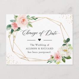 Postal Cambio de fecha elegante floral rosa geométrico