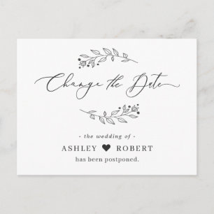 Postal Cambio de fecha pospuesto Hojas simples dibujadas 