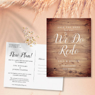 Postal Cambio de Fecha Rústico Nos Casamos Retrasado