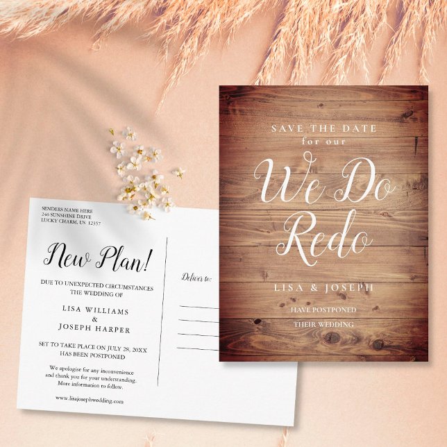 Postal Cambio de Fecha Rústico Nos Casamos Retrasado (Subido por el creador)