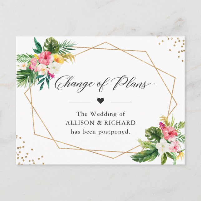 Postal Cambio de planes de hojas florales tropicales geom (Anverso)