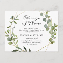 Postal Cambio de planes Elegante Boda Eucalyptus