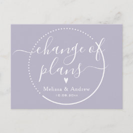 Postal Cambio de planes Elegante Boda Lilac Aplazamiento
