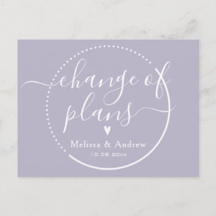 Postal Cambio de planes Elegante Boda Lilac Aplazamiento