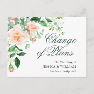 Postal Cambio de planes Elegantes rosas rosadas de boda