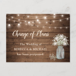 Postal Cambio de planes luces de cuerda rústicas aliento