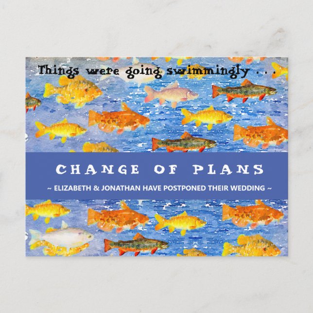 Postal Cambio de planes Natación Escuela de Pescado Postc (Anverso)