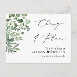 Postal Cambio de Planes Script Simple Elegante Eucalyptus