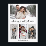 Postal Cambio de planes | Simple Typewriter Mensajes de t<br><div class="desc">Este sencillo pero elegante cambio en la cuadrícula fotográfica de los bodas de los planes de las tarjetas de invitación incluye una tipografía de texto de máquina de escribir en negro que dice "cambio de planes" en un fondo blanco, con espacio para cuatro de tus fotos personales favoritas. Una moda...</div>
