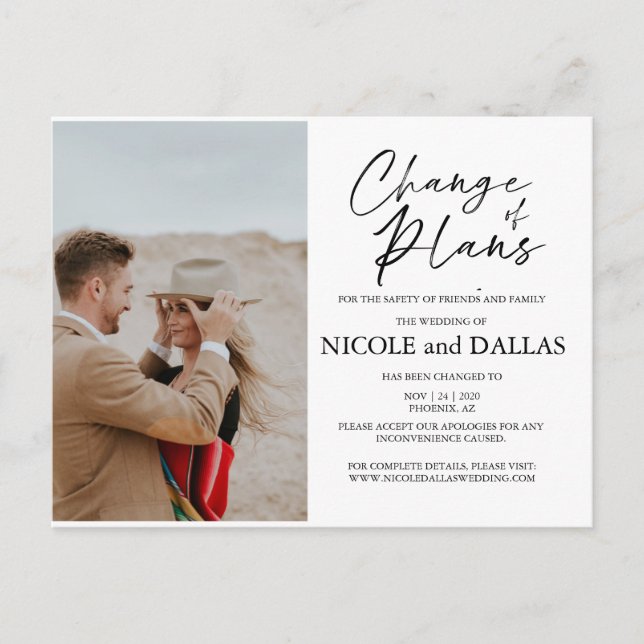Postal Cambio moderno de fecha de Boda reprogramado (Anverso)