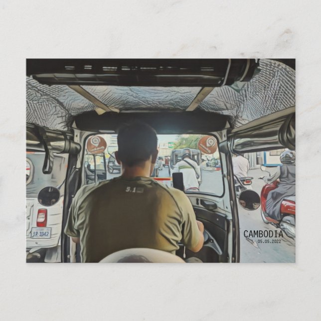 Postal Camboya dentro de un Tuk Tuk, fecha de Personaliza (Anverso)