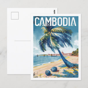 Postal Camboya Vintage Famous Travel Place